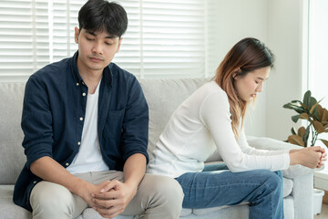 Divorce. Asian couples are desperate and disappointed after marriage. Husband and wife are sad,...