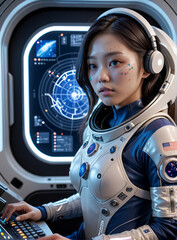 Femme astronaute dans une combinaison spatial