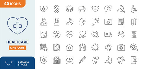 Healthcare Line Editable Icons set. Vector illustration in modern thin line style of medical icons: health, research, organs, etc. Editable stroke. Vector illustration © Cetacons