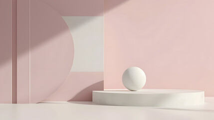 White Ball on White Pedestal, Clean and Minimalist Decoration for Modern Spaces. Podium background for product mockup