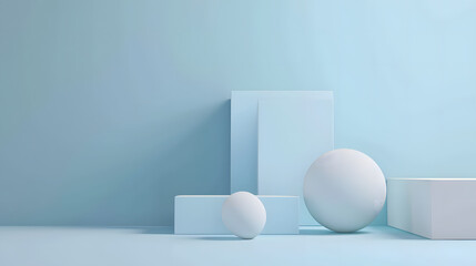 Group of White Objects on Table, Simple, Clean, and Minimal Decor. Podium background for product mockup