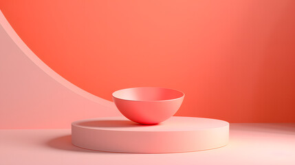 Pink Bowl on White Stand, Simple and Elegant Kitchen Decor. Podium background for product mockup