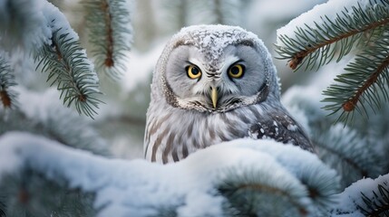 Boreal Owl in Winter's Embrace Among Frosted Pines --ar 16:9 --style raw Job ID: 1fd4a298-4e67-46e4-9137-8b91b3efbba9