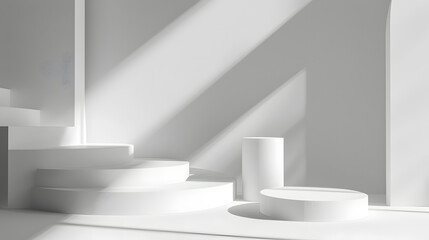 White Room With Staircase, Clean, Minimalistic Interior Design. Podium background for product mockup