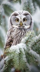Boreal Owl in Winter's Embrace Among Frosted Pines --ar 9:16 --style raw Job ID: f5fce33b-4117-4a25-a375-946e630ff41b
