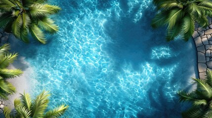 aerial view background palm trees and pool with blue water