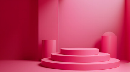 Pink Room With Set of Stairs, Cozy and Vibrant Space for Accessing Different Levels. Podium background for product mockup