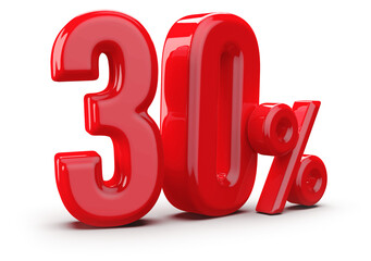 30 percentage off sale discount red number 3d render