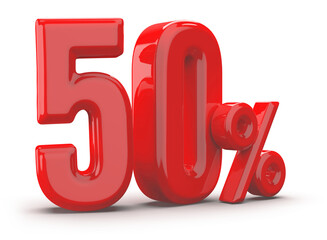 50 percentage off sale discount red number 3d render