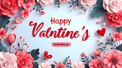 Valentine's Day greeting card with text "Happy Valentine's" on background.