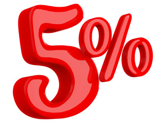 5 percentage off sale discount red number 3d render