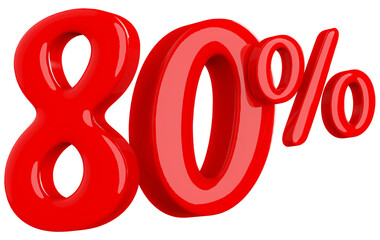 80 percentage off sale discount red number 3d render
