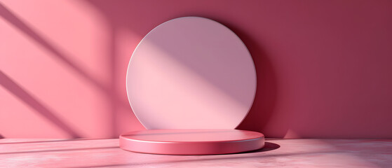 White Plate on Pink Counter, Clean Minimalist Design for Kitchen Décor. Podium background for product mockup