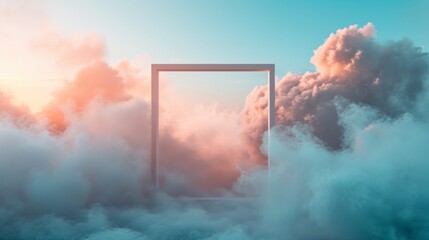 abstract geometric background featuring a square blank frame inside a white cloud