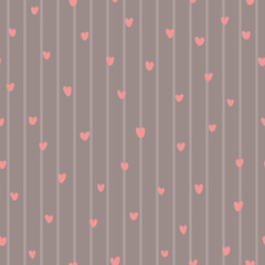 small pink hearts. striped gray repetitive background. valentine card. vector seamless pattern. fabric swatch. wrapping paper. textile design element