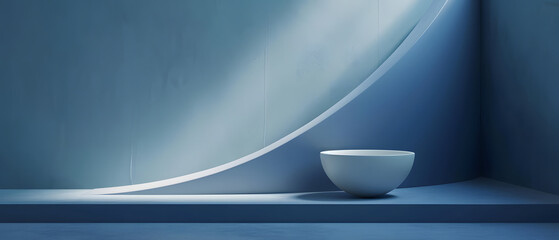 White Bowl on Blue Kitchen Counter. Produkt presentation. Background for product mockup