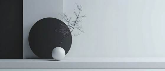Black and White Vase on Shelf, Minimalistic Home Decor