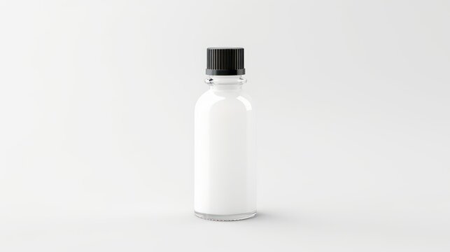 Mockup of transparent glass bottle with blank label on white background