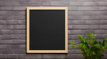 blank black frame mockup on brown wall background