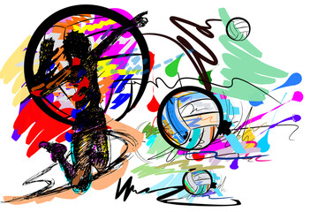 painting sport art hit volleyball and brush strokes style