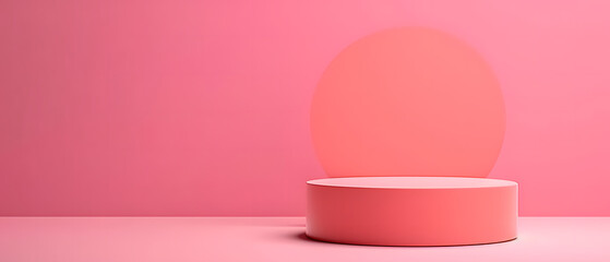 Pink Room With Round Object on Floor, Bright and Whimsical Interior Design. Podium background for product mockup