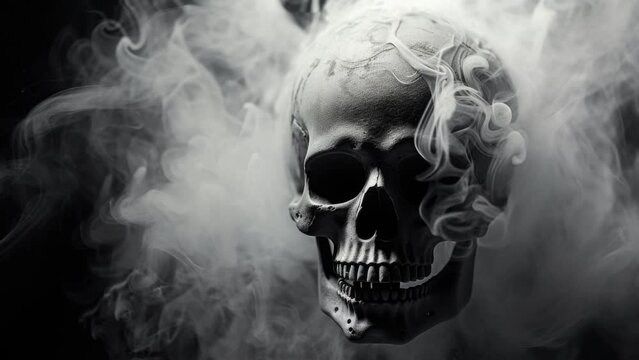 Skull covered in billowing smoke, video loop
