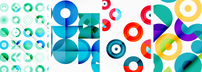 Circles and rings geometric backgrounds. Posters for wallpaper, business card, cover, poster, banner, brochure, header, website