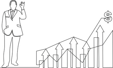 continuous lines businessman graphs and shapes create financial analysis concept