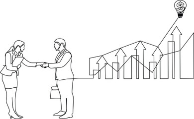 continuous lines businessman graphs and shapes create financial analysis concept