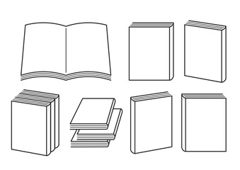 シンプルな本の白黒線画イラストセット　Simple book black and white line drawing illustration set	
 - obrazy, fototapety, plakaty
