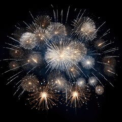 "Midnight Fireworks": Display an isolated set of fireworks bursting in the night sky on a white background with generative ai