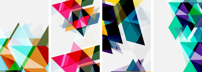 Colorful bright triangles with various colors and transparencies. Vector illustration For Wallpaper, Banner, Background, Card, Book Illustration, landing page