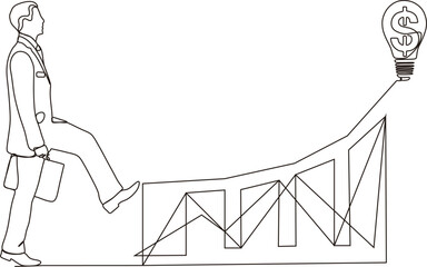 continuous lines businessman graphs and shapes create financial analysis concept