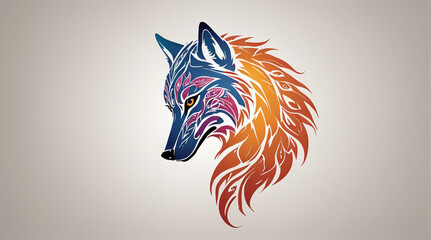 wolf head logo,colorfull tribal animal logo,Generative Ai