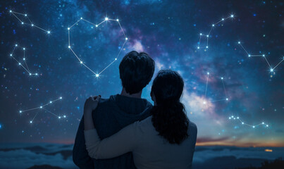 couple in love looking at the starry sky - Powered by Adobe