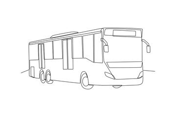 Continuous one line drawing Public service transportation concept. Doodle vector illustration.