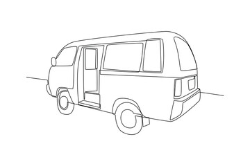 Continuous one line drawing Public service transportation concept. Doodle vector illustration.