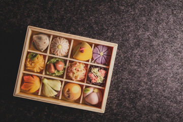Fototapeta na wymiar Japanese traditional sweets Nerikiri made from bean paste