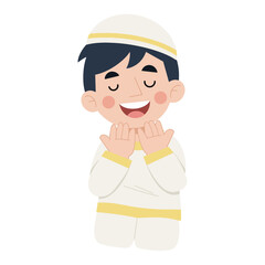 Cartoon illustration of a little Muslim boy praying