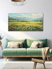 Pastoral Countryside Meadows - Canvas Print: Serene Valley Landscape Scenic Prints