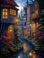 Obraz premium Old-World Riverside Painting: Alleys by Streams and Brooks
