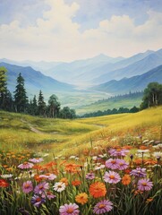 Nature Artwork: Pastoral Countryside Meadows Mountain Landscape - Meadow in Valley
