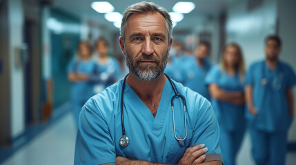 Fototapeta na wymiar Confident Male Doctor Standing in Hospital