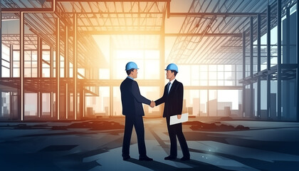 Fototapeta premium Buyer shaking hands with seller in house dealership. Choosing and buying house