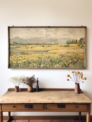 Pastoral Countryside Meadows Vintage Painting: Rustic Wall Decor & Country Landscape Art