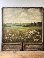 Pastoral Countryside Meadows Wall Art: Vintage Landscape and Meadow Painting