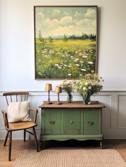 Vintage Meadow Painting: Captivating Pastoral Countryside Wall Art