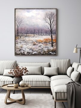Winter White: A Majestic Pastoral Countryside Meadows Art of Snowy Meadow and Nature