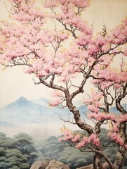 Picturesque Cherry Blossoms Wall Art: Vintage Landscape and Nature Artwork