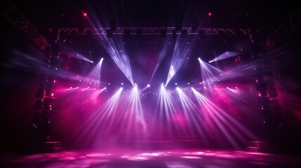 Stage Light with Red Pink Purple Spotlights and Smoke. Concert and Theatre Dark Scene
 - obrazy, fototapety, plakaty